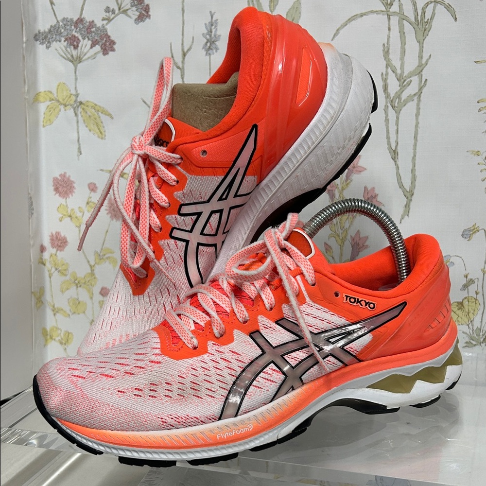 ASICS KAYANO 27 TOKYO Women's Athletic Shoes - Vibrant Orange and White - Picture 1 of 15